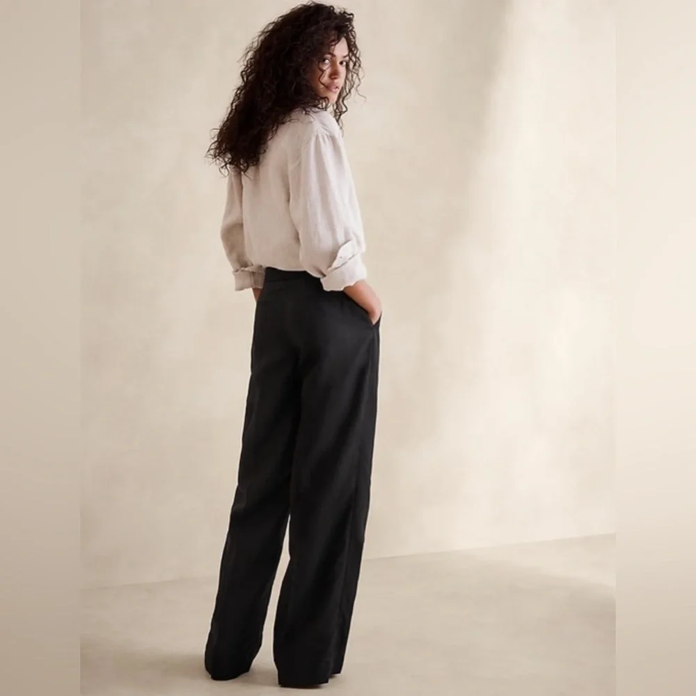 NEW! Banana Republic Black Tencel-Linen Wide-Leg Pant - 445928 🪉 🖥️7️⃣